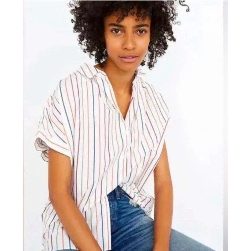 Madewell Central Shirt Sadie Stripe SS Button Down Oversized Top